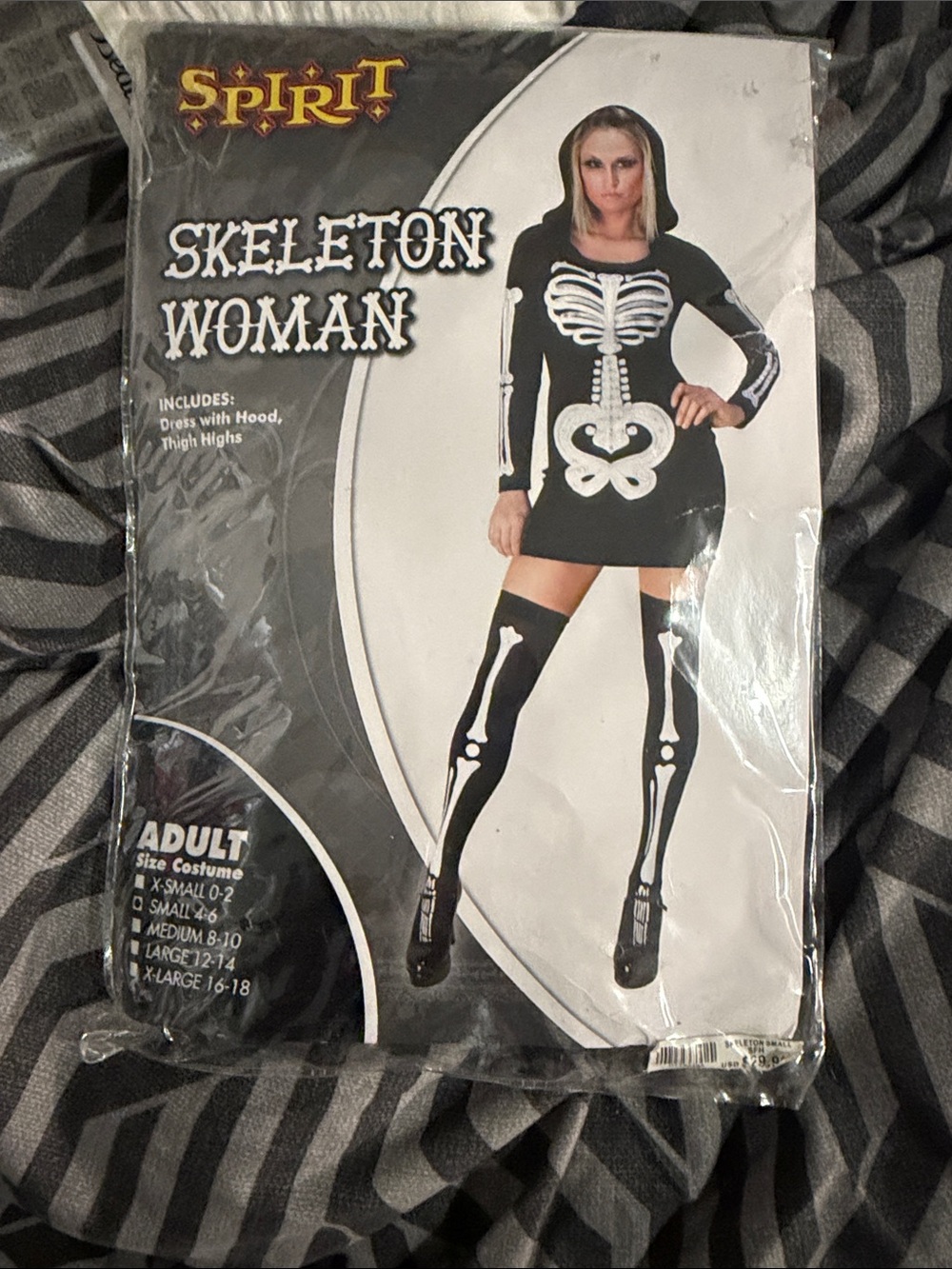 Spirit Women's Black Skeleton Dress with Hood and Thigh-Highs brand new never ha